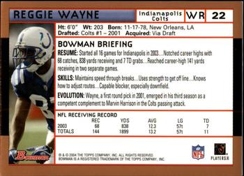 2004 Bowman - Gold #22 Reggie Wayne Back