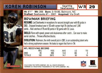 2004 Bowman - Gold #29 Koren Robinson Back