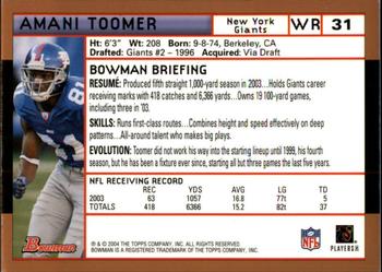 2004 Bowman - Gold #31 Amani Toomer Back