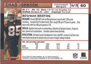 2004 Bowman - Gold #60 Chad Johnson Back