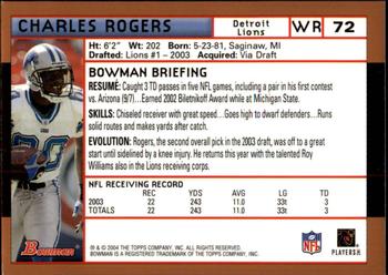 2004 Bowman - Gold #72 Charles Rogers Back