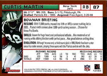 2004 Bowman - Gold #87 Curtis Martin Back