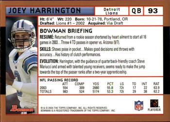 2004 Bowman - Gold #93 Joey Harrington Back