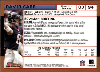 2004 Bowman - Gold #94 David Carr Back