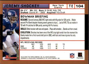 2004 Bowman - Gold #104 Jeremy Shockey Back
