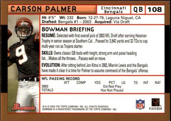 2004 Bowman - Gold #108 Carson Palmer Back