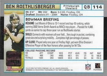 2004 Bowman - Rookie Autographs Blue #114 Ben Roethlisberger Back