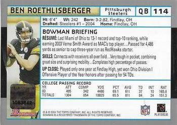 2004 Bowman - Rookie Autographs Red #114 Ben Roethlisberger Back