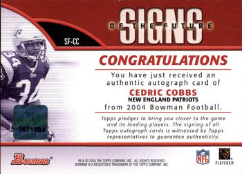 2004 Bowman - Signs of the Future Autographs #SF-CC Cedric Cobbs Back