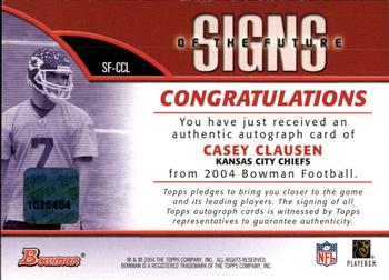 2004 Bowman - Signs of the Future Autographs #SF-CCL Casey Clausen Back