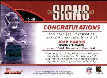 2004 Bowman - Signs of the Future Autographs #SF-JH Josh Harris Back