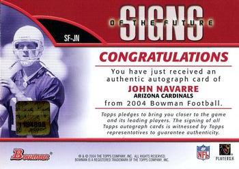 2004 Bowman - Signs of the Future Autographs #SF-JN John Navarre Back