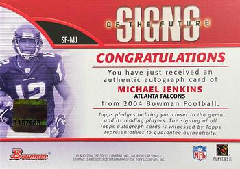 2004 Bowman - Signs of the Future Autographs #SF-MJ Michael Jenkins Back