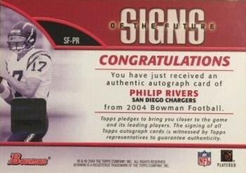 2004 Bowman - Signs of the Future Autographs #SF-PR Philip Rivers Back