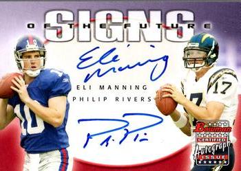 2004 Bowman - Signs of the Future Autographs Dual #SFD-MR Eli Manning / Philip Rivers Front