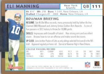 2004 Bowman - Uncirculated Gold #111 Eli Manning Back