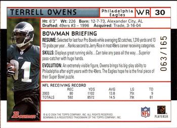 2004 Bowman - Uncirculated White #30 Terrell Owens Back