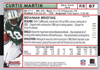 2004 Bowman Chrome - Refractors #87 Curtis Martin Back