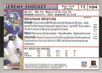 2004 Bowman Chrome - Refractors #104 Jeremy Shockey Back