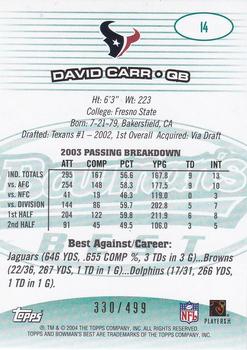 2004 Bowman's Best - Green #14 David Carr Back