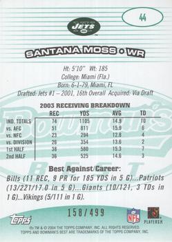 2004 Bowman's Best - Green #44 Santana Moss Back
