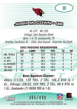 2004 Bowman's Best - Green #59 Josh McCown Back