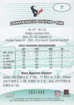 2004 Bowman's Best - Green #77 Domanick Davis Back