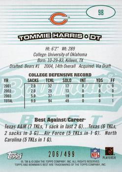 2004 Bowman's Best - Green #98 Tommie Harris Back