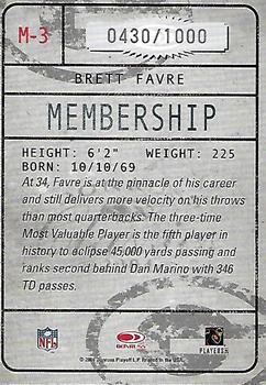 2004 Donruss Classics - Membership #M-3 Brett Favre Back