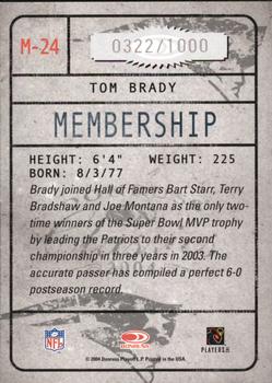 2004 Donruss Classics - Membership #M-24 Tom Brady Back