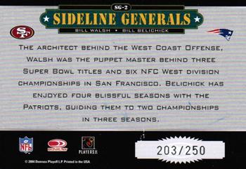 2004 Donruss Classics - Sideline Generals Autographs #SG-2 Bill Walsh / Bill Belichick Back