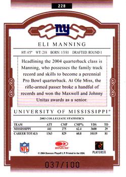 2004 Donruss Classics - Timeless Tributes Red #228 Eli Manning Back