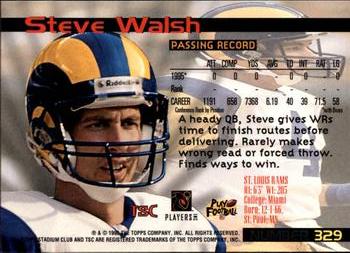 1996 Stadium Club #329 Steve Walsh Back