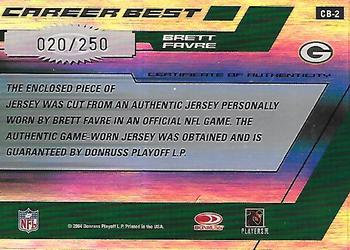 2004 Donruss Elite - Career Best Jerseys #CB-2 Brett Favre Back
