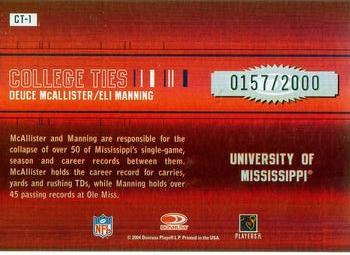 2004 Donruss Elite - College Ties #CT-1 Deuce McAllister / Eli Manning Back