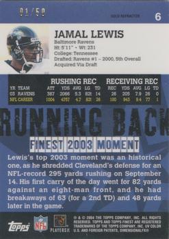 2004 Finest - Gold Refractors #6 Jamal Lewis Back
