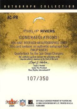 2004 Flair - Autograph Collection Bronze #AC--PR Philip Rivers Back