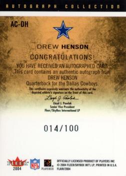 2004 Flair - Autograph Collection Silver #AC-DHE Drew Henson Back