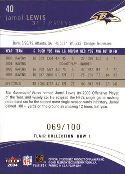 2004 Flair - Collection Row 1 #40 Jamal Lewis Back