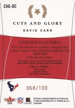 2004 Flair - Cuts and Glory Bronze #CAG-DC David Carr Back
