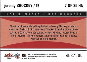 2004 Flair - Hot Numbers #7HN Jeremy Shockey Back