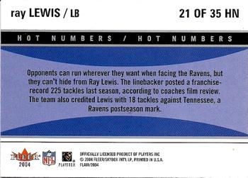 2004 Flair - Hot Numbers #21HN Ray Lewis Back