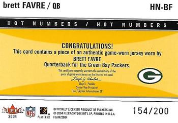 2004 Flair - Hot Numbers Game Used Blue #HN-BF Brett Favre Back