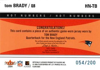 2004 Flair - Hot Numbers Game Used Blue #HN-TB Tom Brady Back