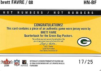 2004 Flair - Hot Numbers Game Used Die Cut Patches #HN-BF Brett Favre Back