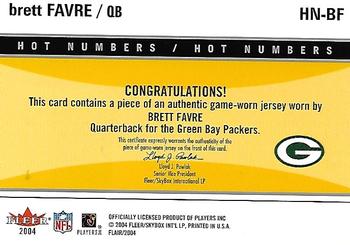 2004 Flair - Hot Numbers Game Used Green #HN-BF Brett Favre Back