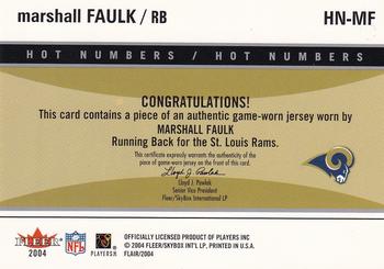 2004 Flair - Hot Numbers Game Used Green #HN-MF Marshall Faulk Back