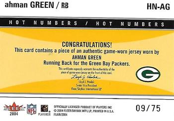 2004 Flair - Hot Numbers Game Used Silver Patches #HN-AG Ahman Green Back