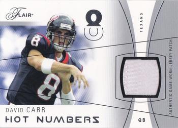 2004 Flair - Hot Numbers Game Used Silver Patches #HN-DC2 David Carr Front