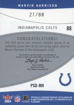 2004 Flair - Power Swatch Gold Patches #PS-MH Marvin Harrison Back